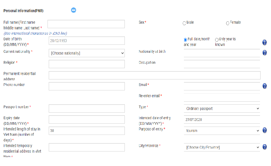 Apply Vietnam e-visa sample